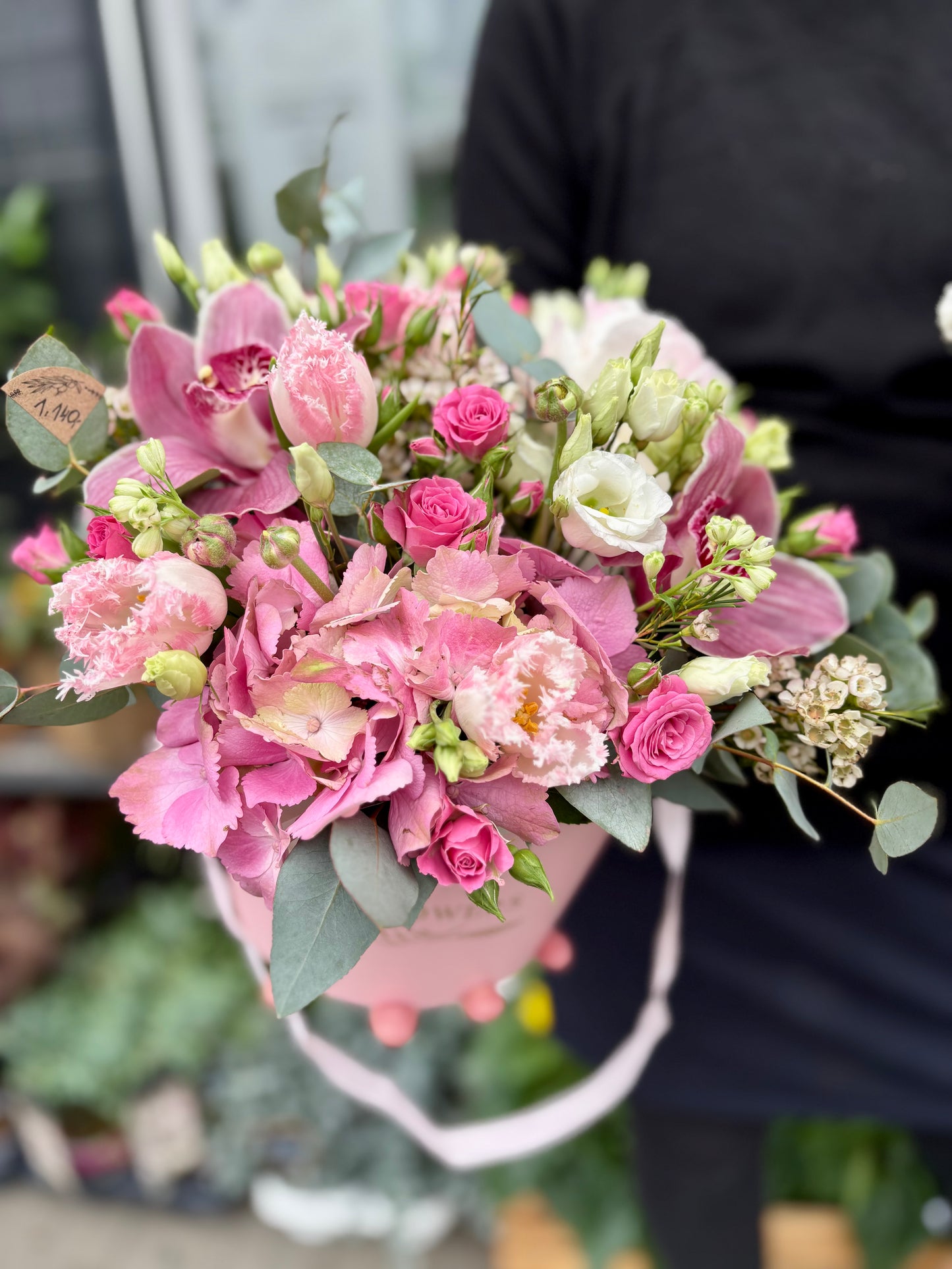 Květinový box růžový mix s orchideí
